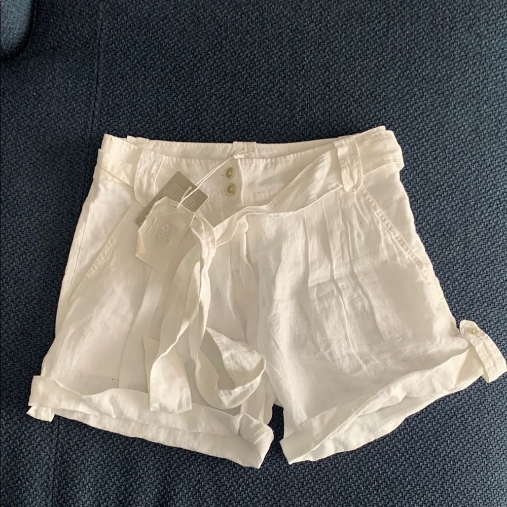 120% Lino White Linen Women's Shorts